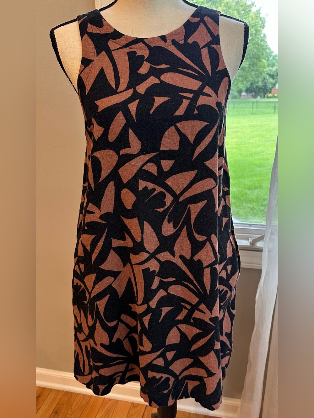 A new day sleeveless shift dress linen rayon floral print sz small